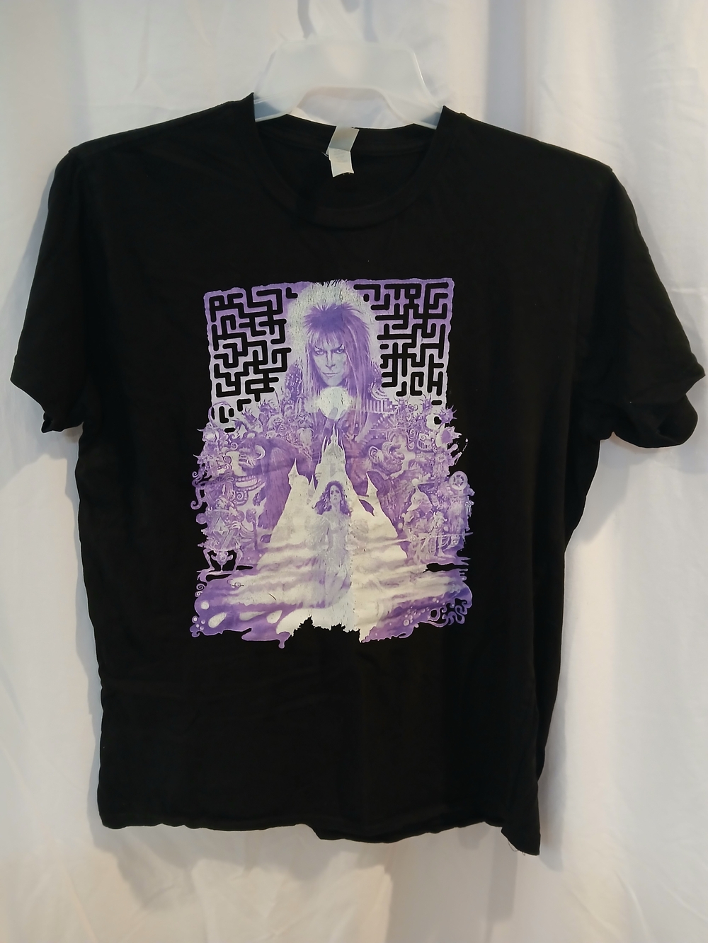 Retro Black Graphic Tee with Purple Fantasy Print Labernyth David Bowie